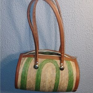 Stylish Green and Tan barrel bag